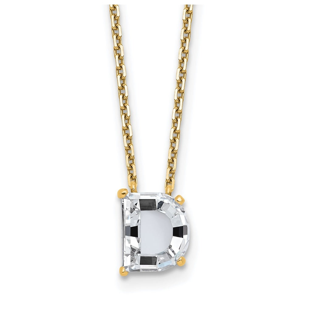 14k Yellow Gold Lab Grown Diamond VS+ F+ Complete Letter Single Stone 18 inch Necklace