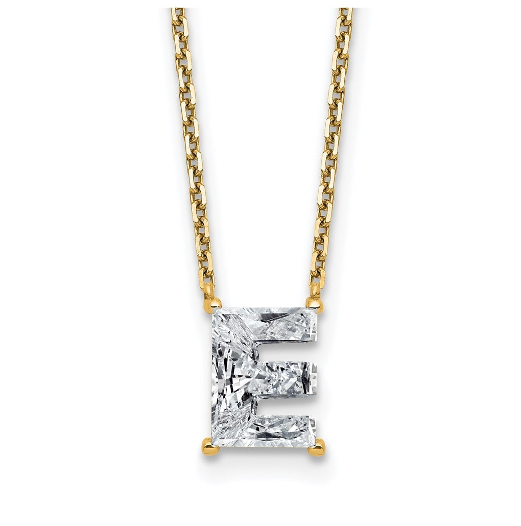 14k Yellow Gold Lab Grown Diamond VS+ F+ Complete Letter Single Stone 18 inch Necklace