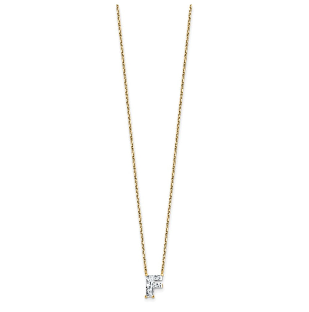 14k Yellow Gold Lab Grown Diamond VS+ F+ Complete Letter Single Stone 18 inch Necklace