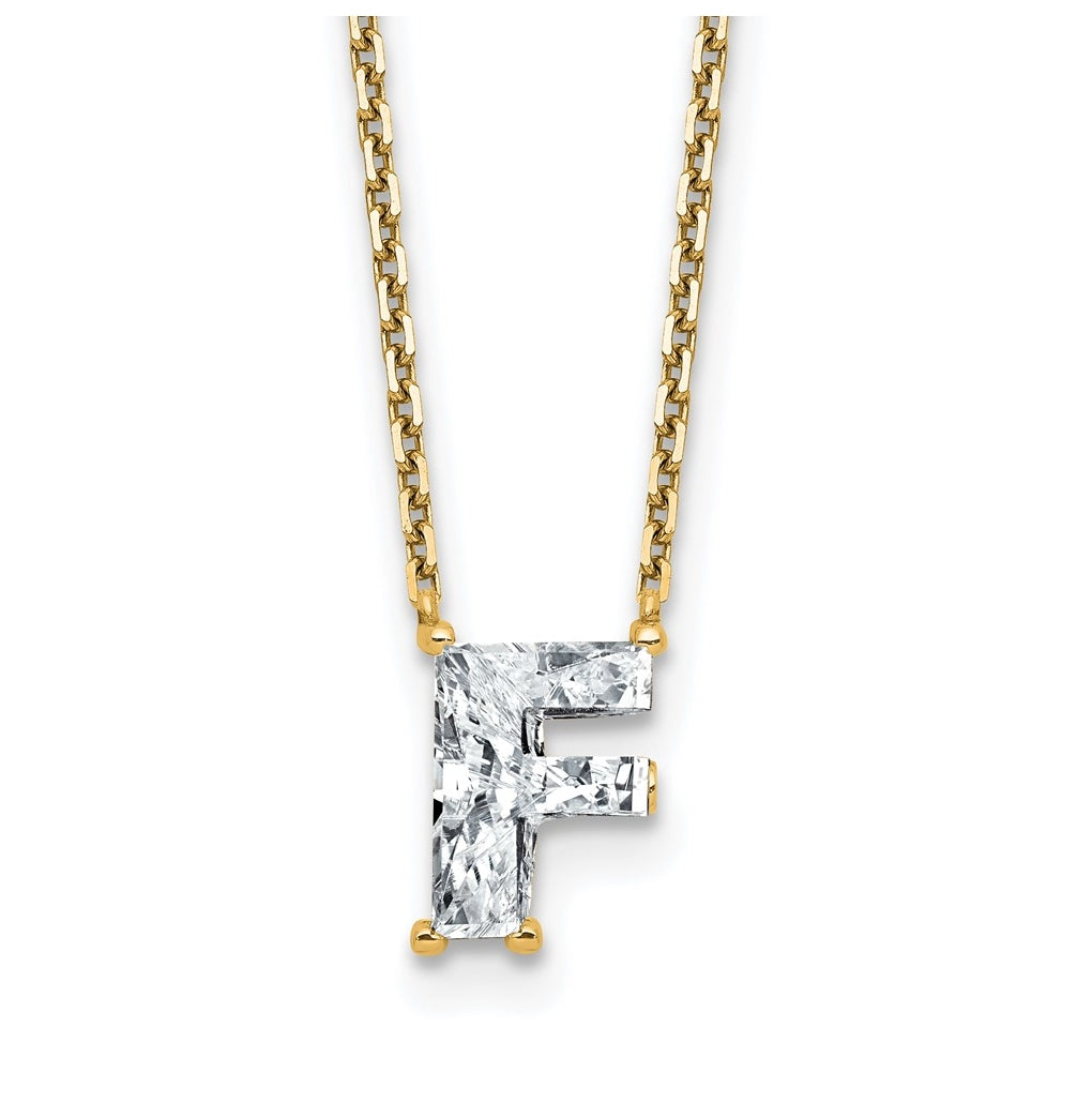 14k Yellow Gold Lab Grown Diamond VS+ F+ Complete Letter Single Stone 18 inch Necklace