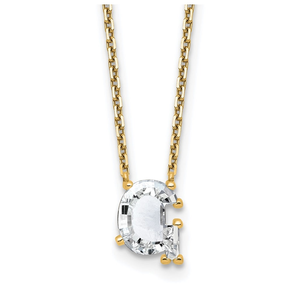 14k Yellow Gold Lab Grown Diamond VS+ F+ Complete Letter Single Stone 18 inch Necklace