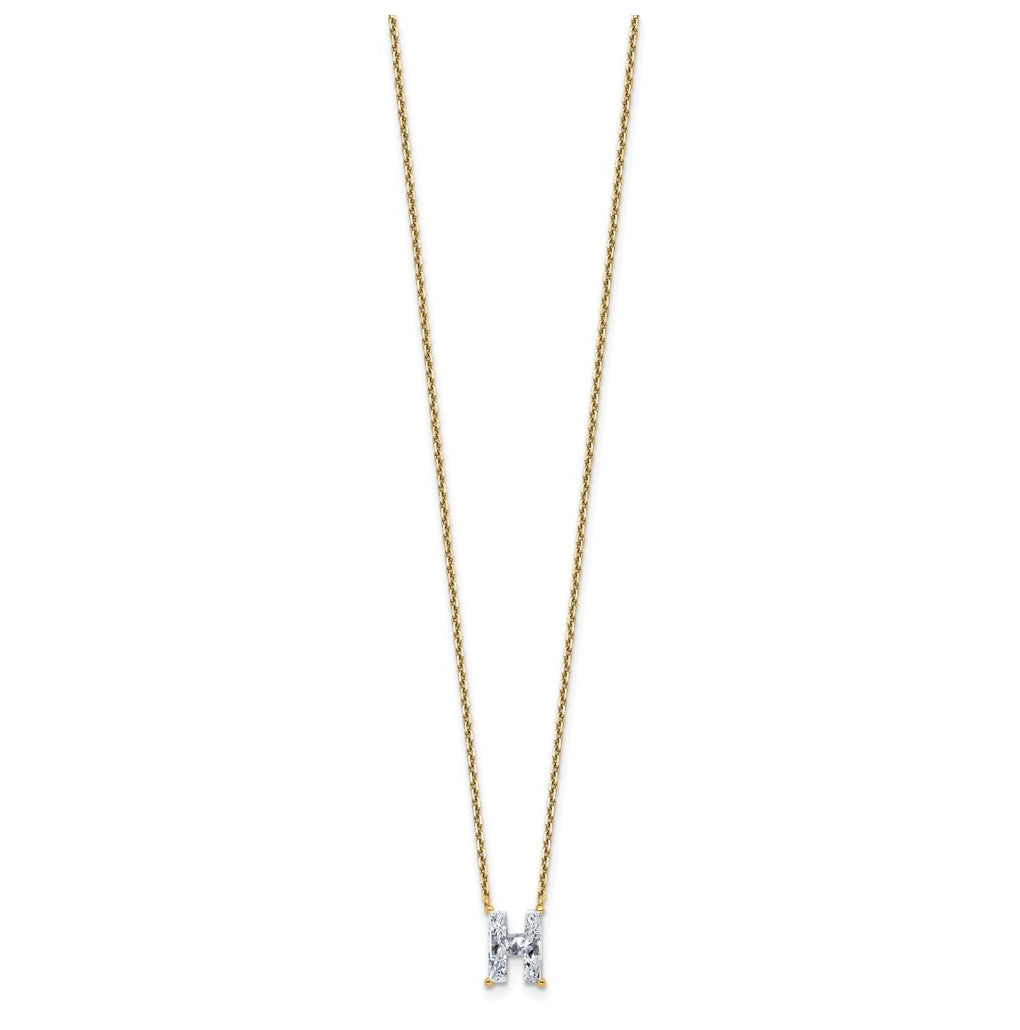 14k Yellow Gold Lab Grown Diamond VS+ F+ Complete Letter Single Stone 18 inch Necklace