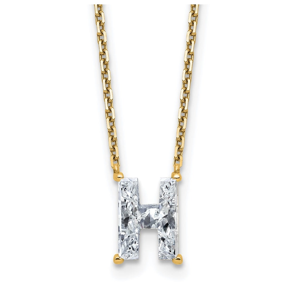 14k Yellow Gold Lab Grown Diamond VS+ F+ Complete Letter Single Stone 18 inch Necklace