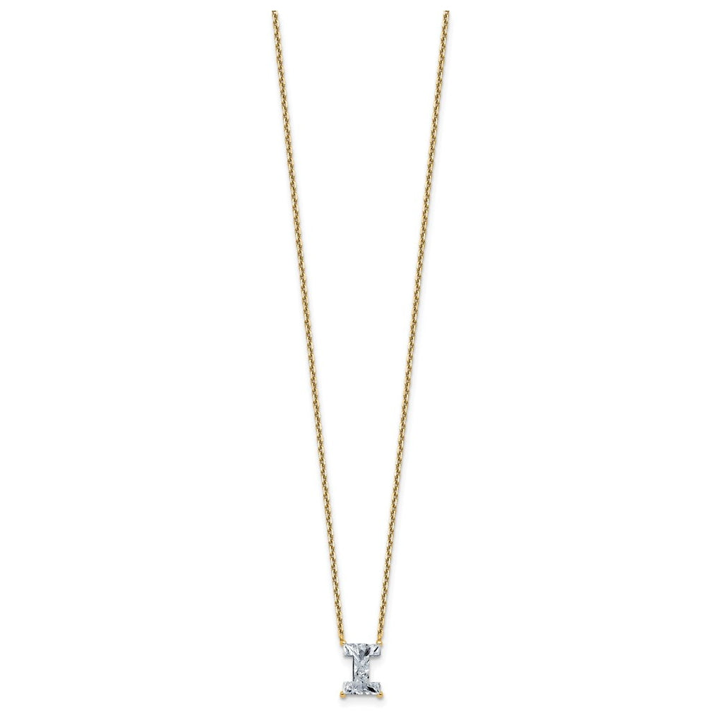 14k Yellow Gold Lab Grown Diamond VS+ F+ Complete Letter Single Stone 18 inch Necklace