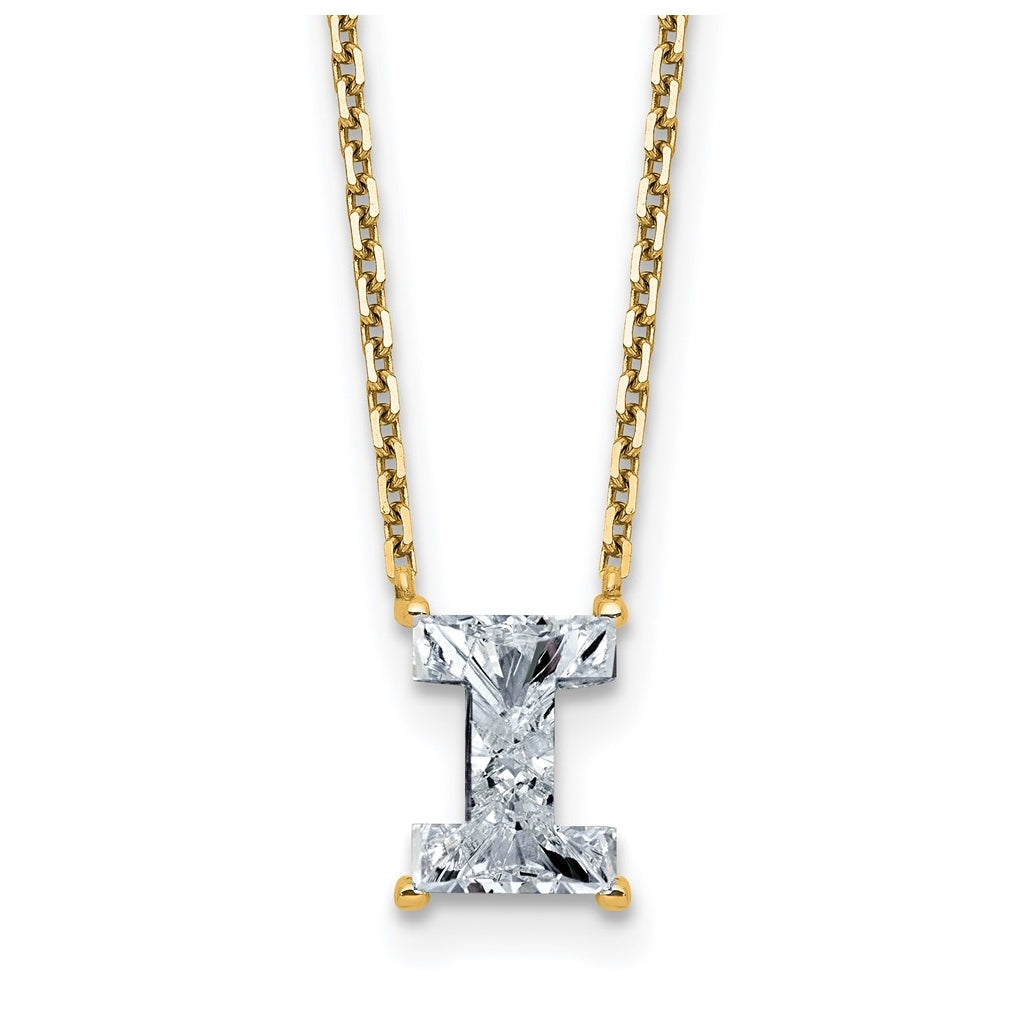 14k Yellow Gold Lab Grown Diamond VS+ F+ Complete Letter Single Stone 18 inch Necklace