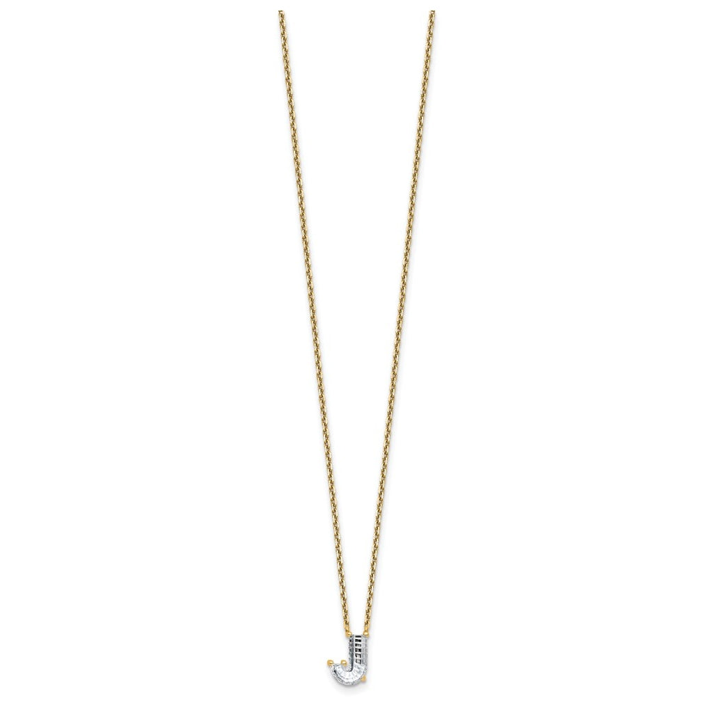 14k Yellow Gold Lab Grown Diamond VS+ F+ Complete Letter Single Stone 18 inch Necklace