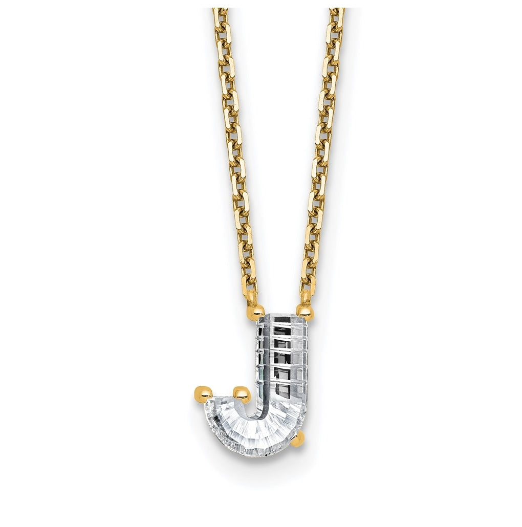14k Yellow Gold Lab Grown Diamond VS+ F+ Complete Letter Single Stone 18 inch Necklace