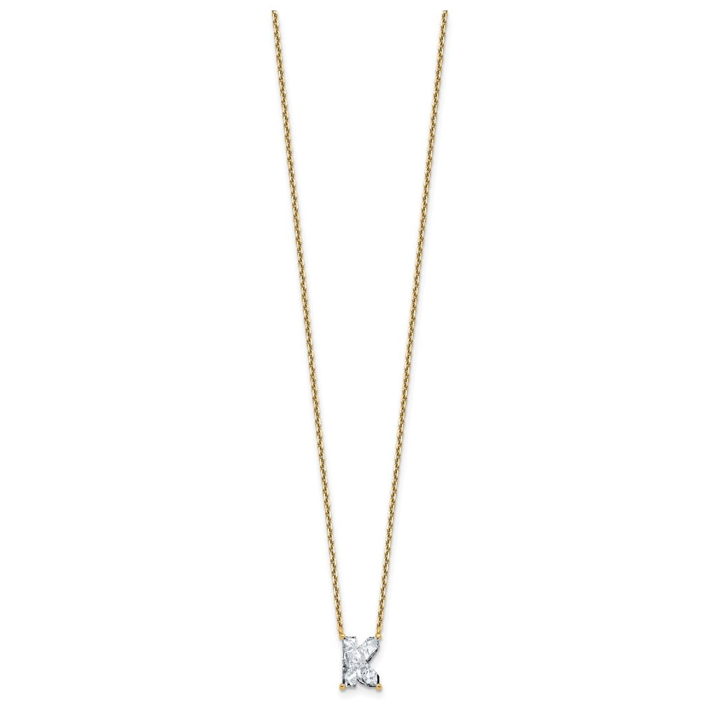 14k Yellow Gold Lab Grown Diamond VS+ F+ Complete Letter Single Stone 18 inch Necklace