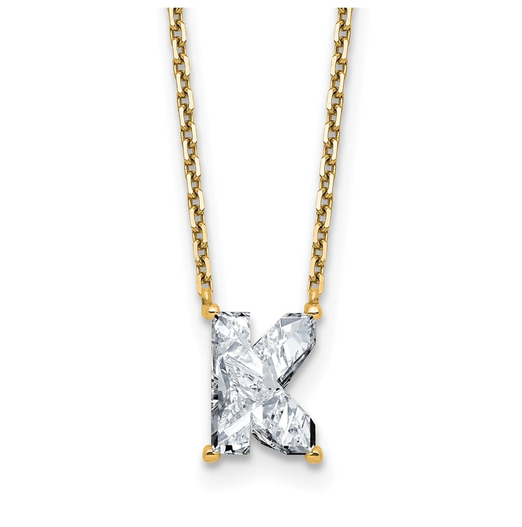 14k Yellow Gold Lab Grown Diamond VS+ F+ Complete Letter Single Stone 18 inch Necklace