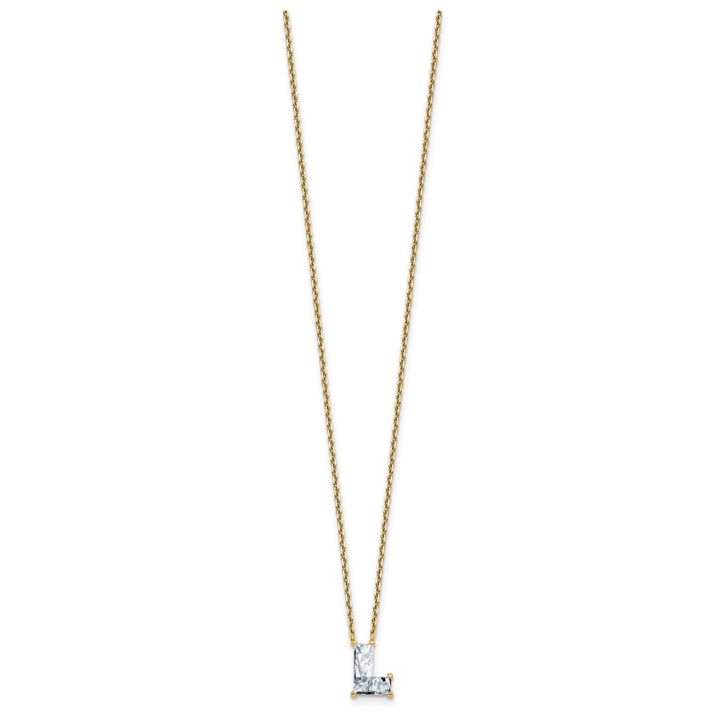 14k Yellow Gold Lab Grown Diamond VS+ F+ Complete Letter Single Stone 18 inch Necklace