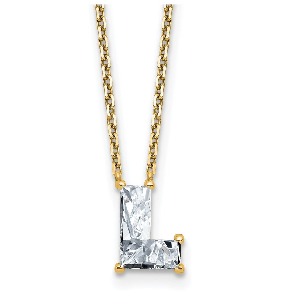 14k Yellow Gold Lab Grown Diamond VS+ F+ Complete Letter Single Stone 18 inch Necklace