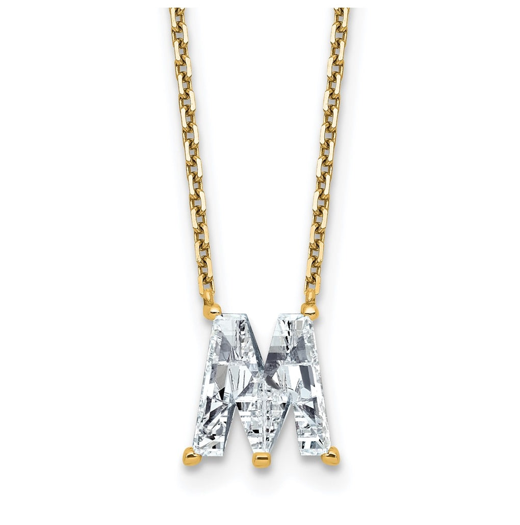 14k Yellow Gold Lab Grown Diamond VS+ F+ Complete Letter Single Stone 18 inch Necklace