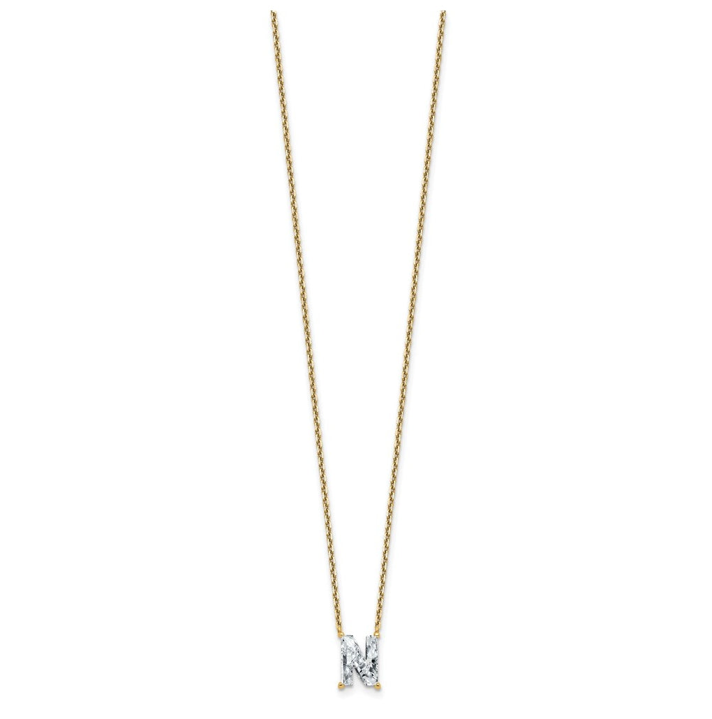 14k Yellow Gold Lab Grown Diamond VS+ F+ Complete Letter Single Stone 18 inch Necklace