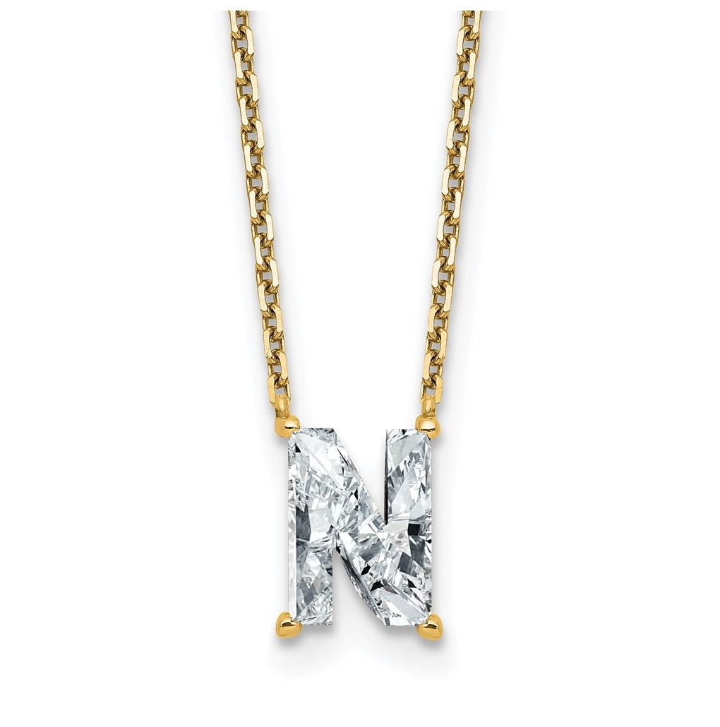 14k Yellow Gold Lab Grown Diamond VS+ F+ Complete Letter Single Stone 18 inch Necklace