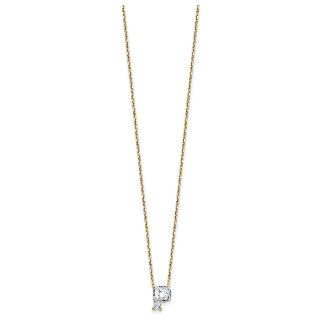 14k Yellow Gold Lab Grown Diamond VS+ F+ Complete Letter Single Stone 18 inch Necklace
