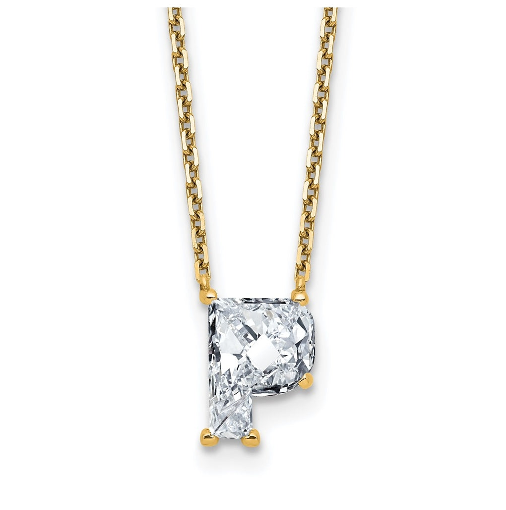 14k Yellow Gold Lab Grown Diamond VS+ F+ Complete Letter Single Stone 18 inch Necklace