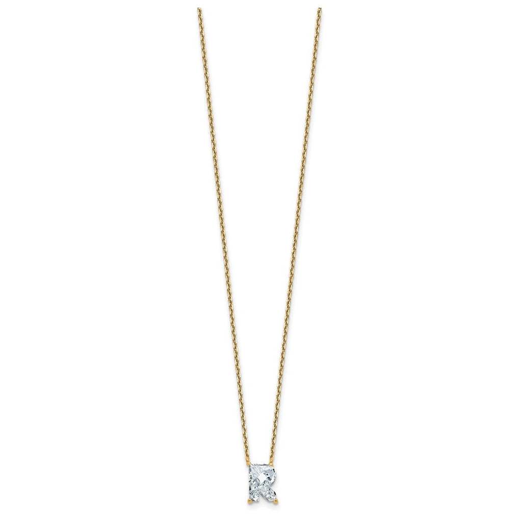 14k Yellow Gold Lab Grown Diamond VS+ F+ Complete Letter Single Stone 18 inch Necklace