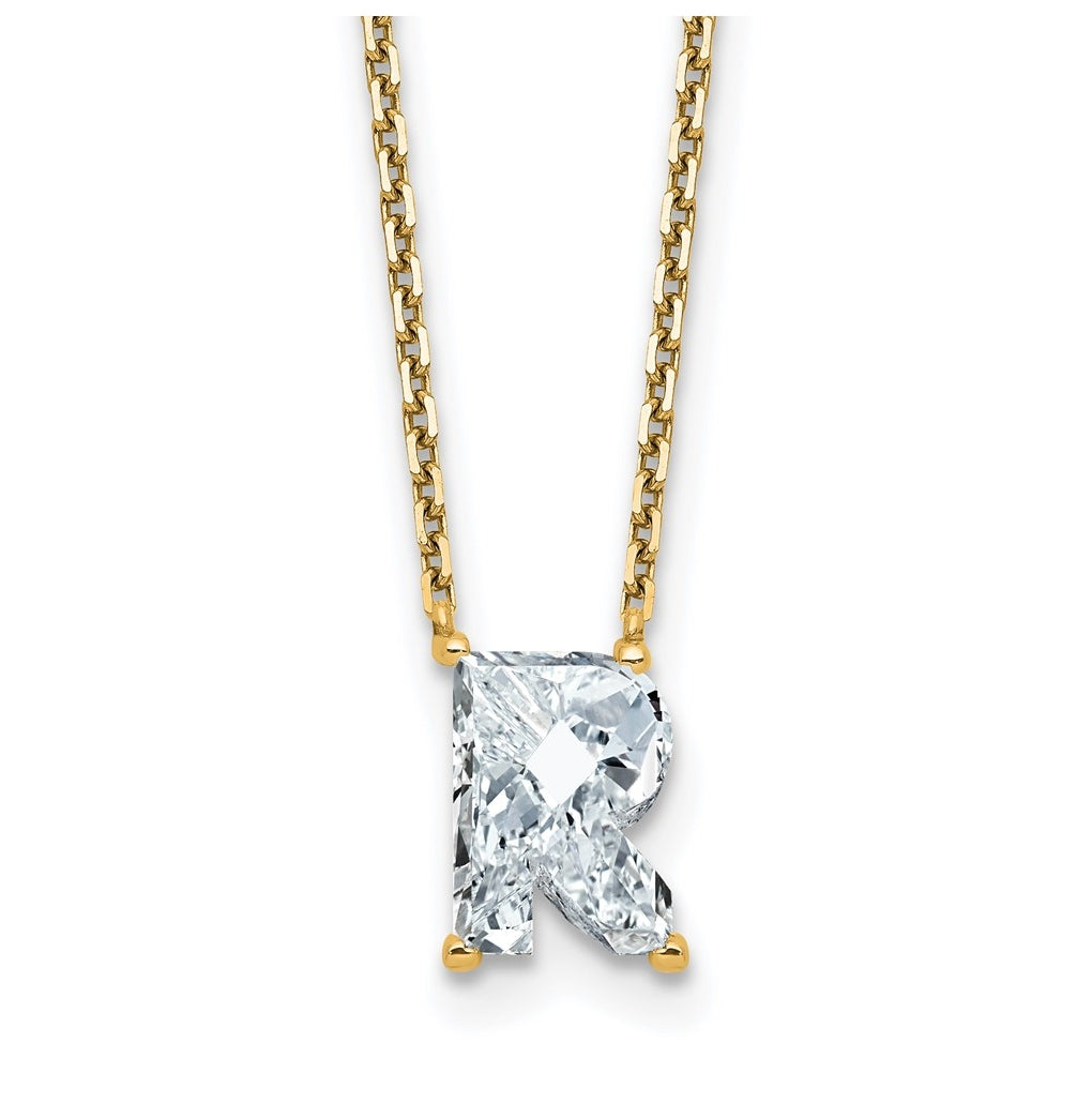 14k Yellow Gold Lab Grown Diamond VS+ F+ Complete Letter Single Stone 18 inch Necklace