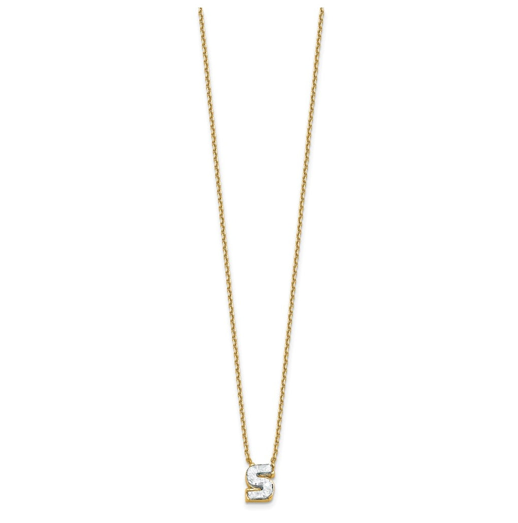 14k Yellow Gold Lab Grown Diamond VS+ F+ Complete Letter Single Stone 18 inch Necklace