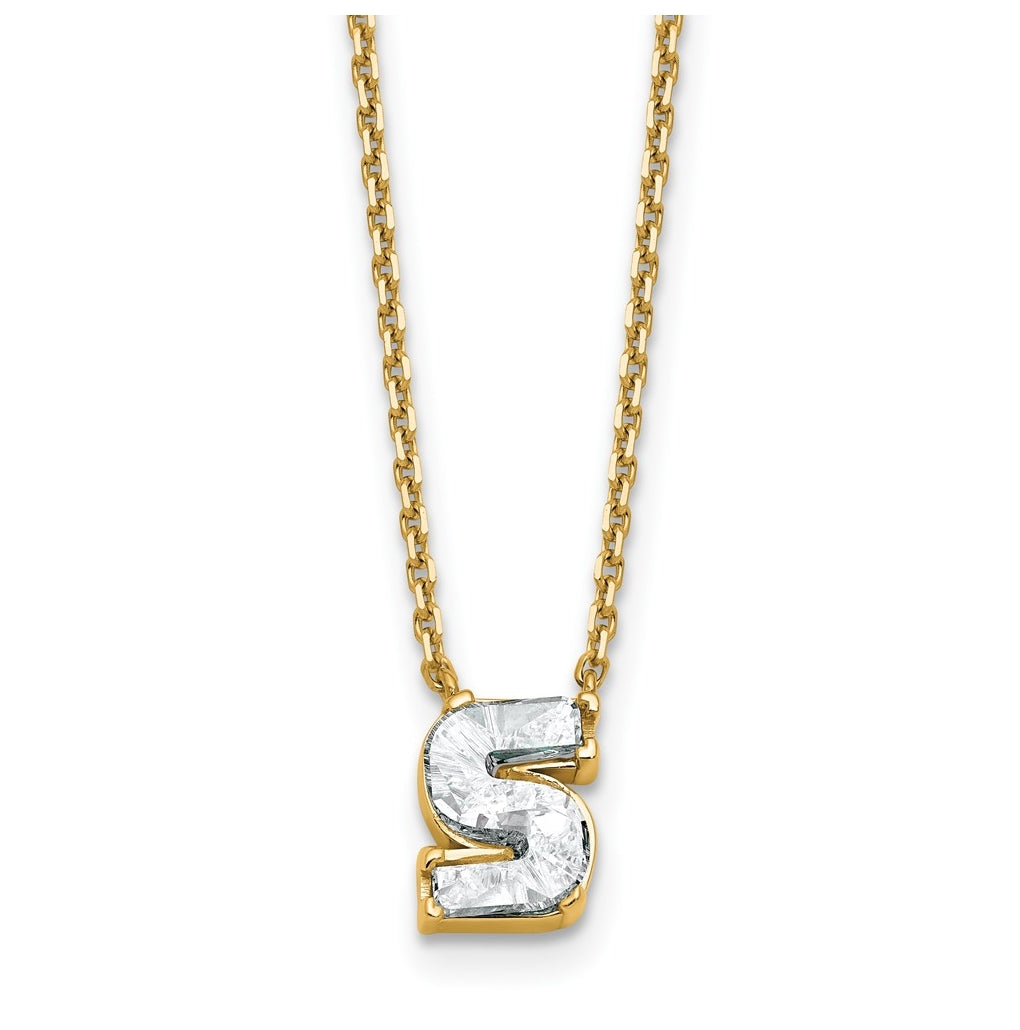 14k Yellow Gold Lab Grown Diamond VS+ F+ Complete Letter Single Stone 18 inch Necklace