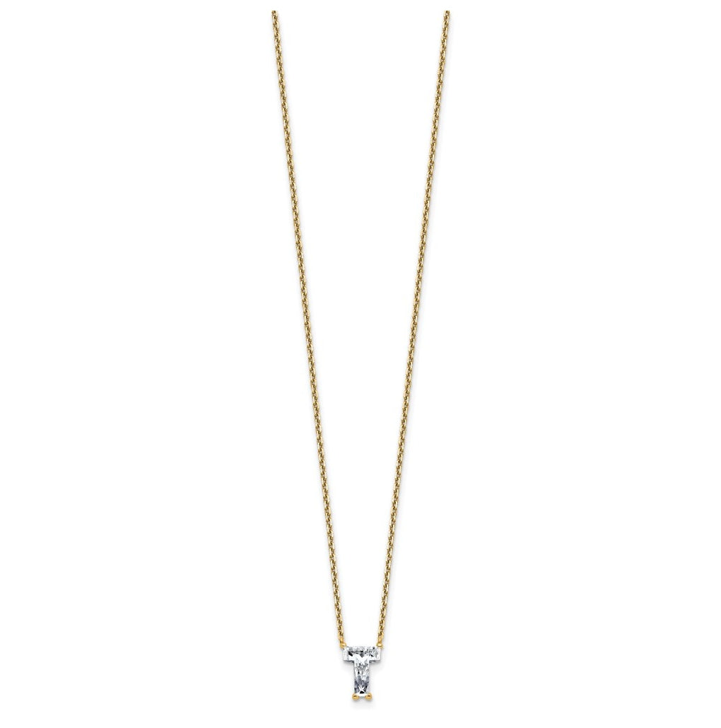 14k Yellow Gold Lab Grown Diamond VS+ F+ Complete Letter Single Stone 18 inch Necklace