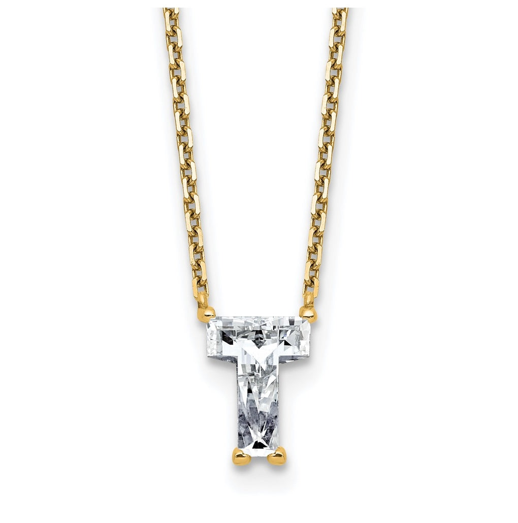 14k Yellow Gold Lab Grown Diamond VS+ F+ Complete Letter Single Stone 18 inch Necklace