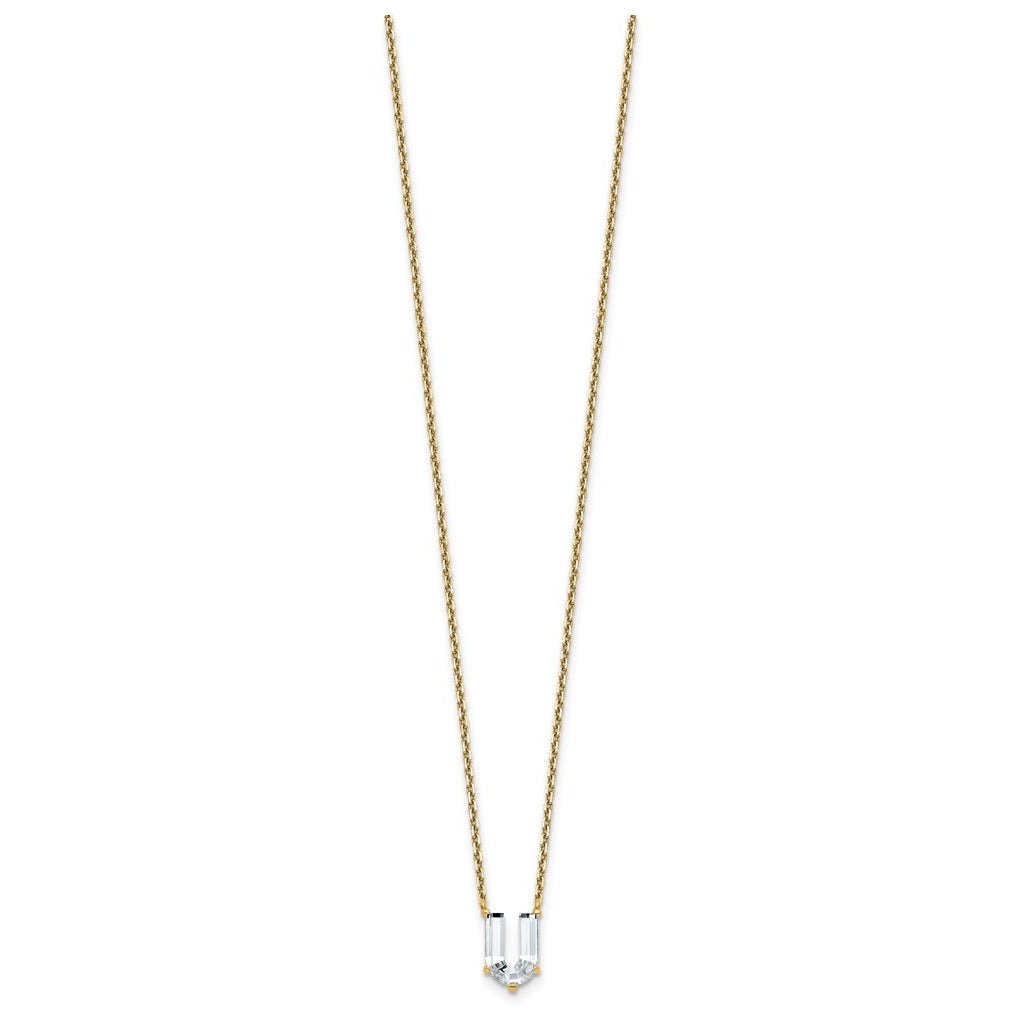 14k Yellow Gold Lab Grown Diamond VS+ F+ Complete Letter Single Stone 18 inch Necklace