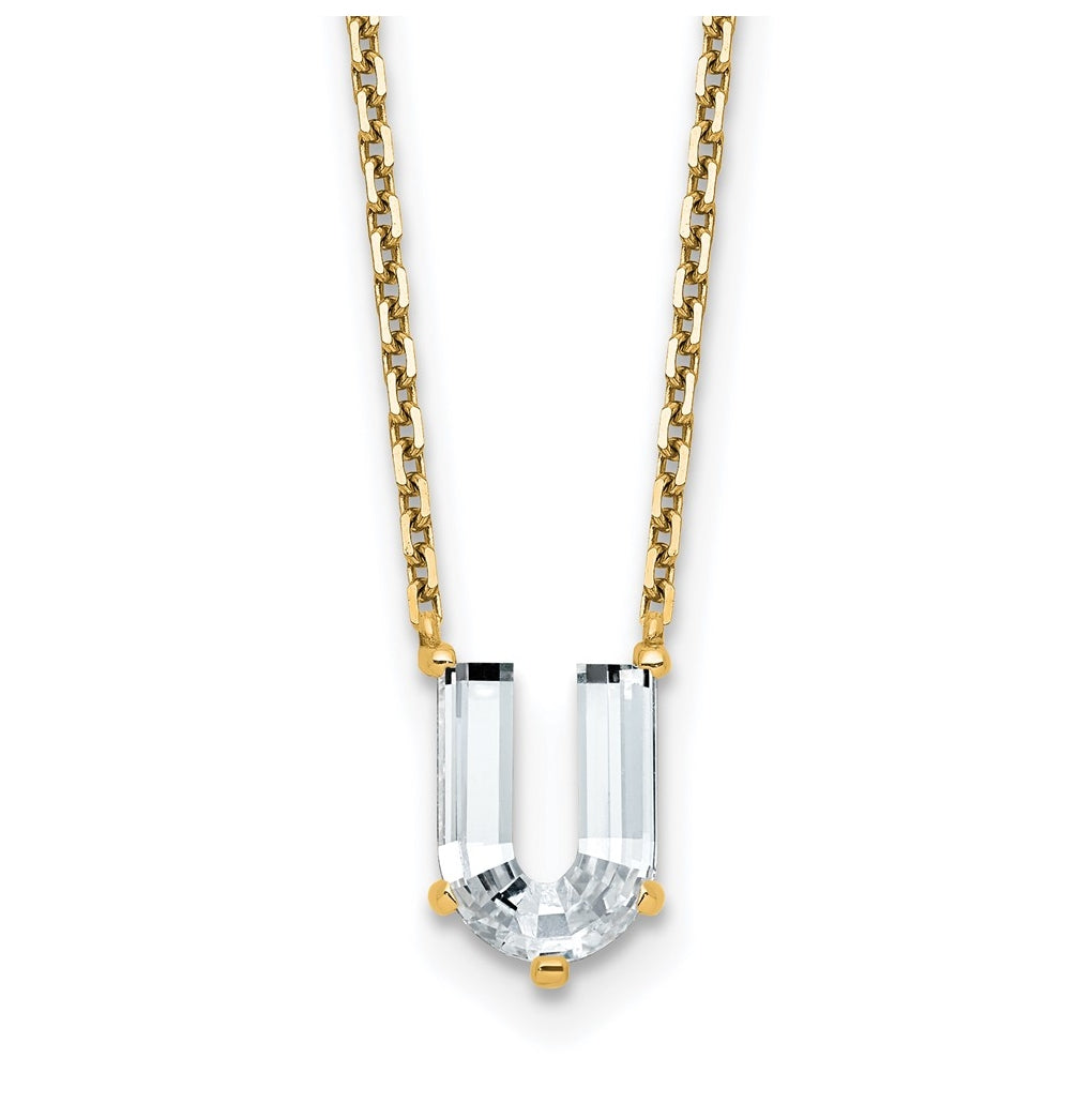 14k Yellow Gold Lab Grown Diamond VS+ F+ Complete Letter Single Stone 18 inch Necklace