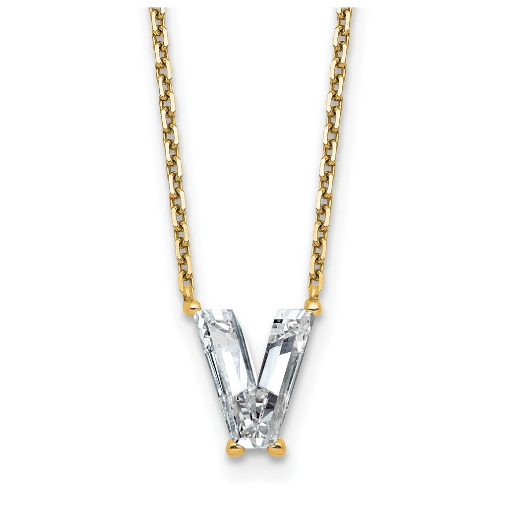 14k Yellow Gold Lab Grown Diamond VS+ F+ Complete Letter Single Stone 18 inch Necklace