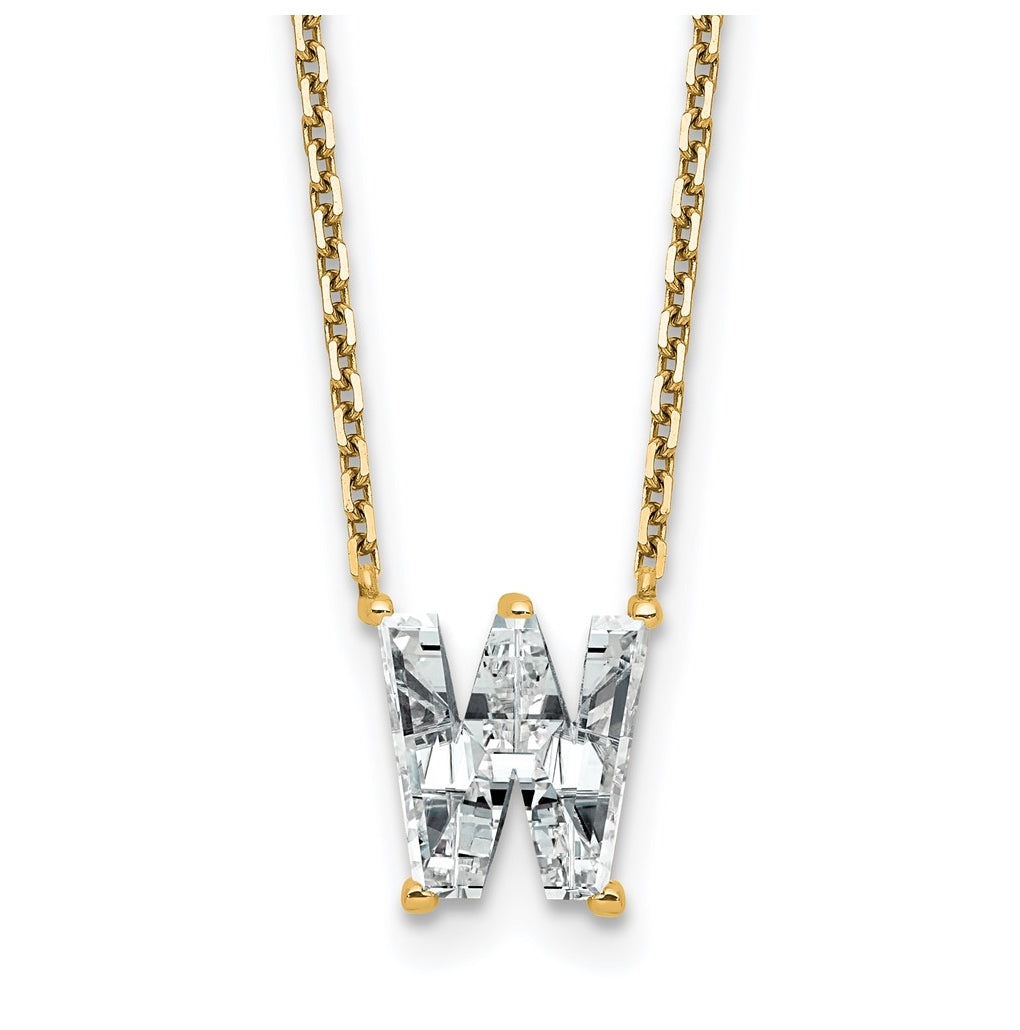 14k Yellow Gold Lab Grown Diamond VS+ F+ Complete Letter Single Stone 18 inch Necklace