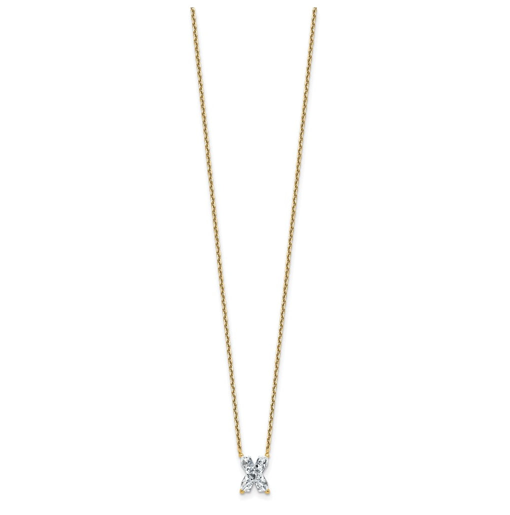 14k Yellow Gold Lab Grown Diamond VS+ F+ Complete Letter Single Stone 18 inch Necklace