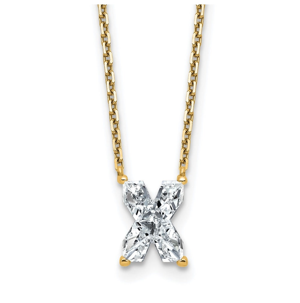 14k Yellow Gold Lab Grown Diamond VS+ F+ Complete Letter Single Stone 18 inch Necklace