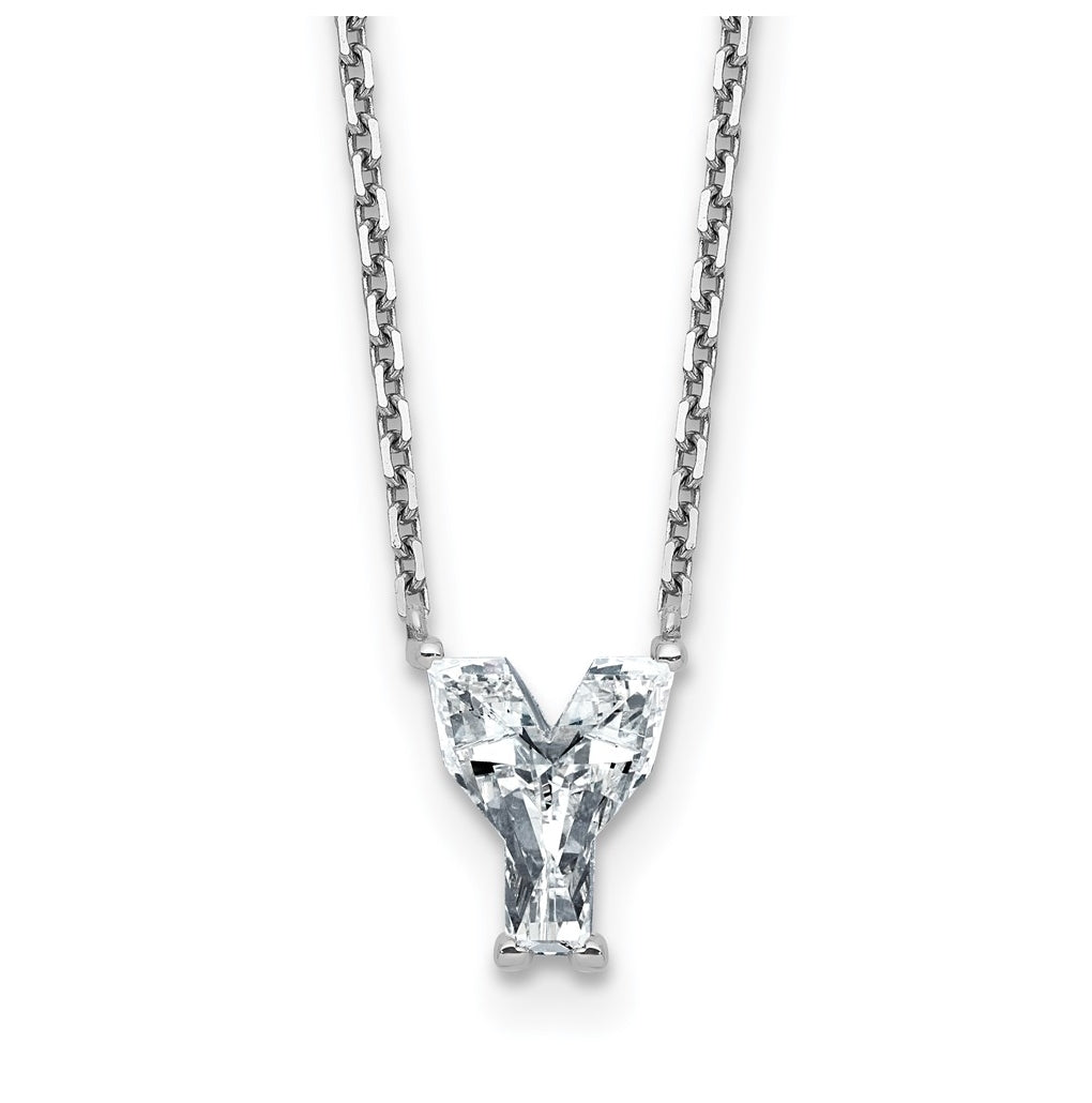 14k Yellow Gold Lab Grown Diamond VS+ F+ Complete Letter Single Stone 18 inch Necklace