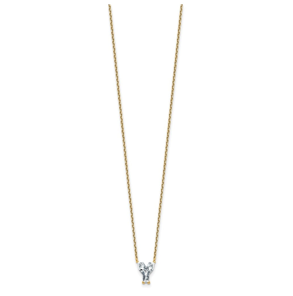 14k Yellow Gold Lab Grown Diamond VS+ F+ Complete Letter Single Stone 18 inch Necklace