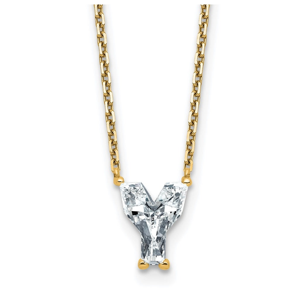 14k Yellow Gold Lab Grown Diamond VS+ F+ Complete Letter Single Stone 18 inch Necklace