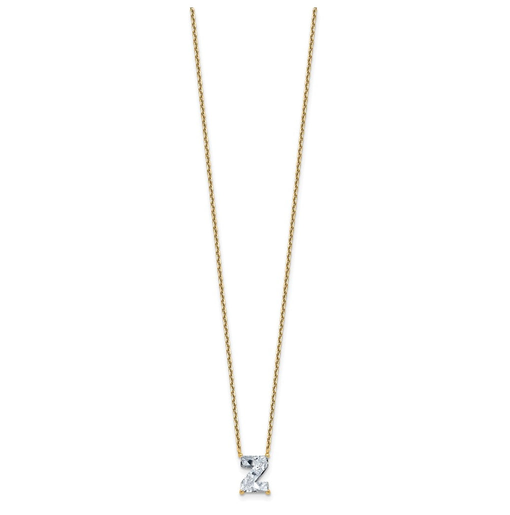 14k Yellow Gold Lab Grown Diamond VS+ F+ Complete Letter Single Stone 18 inch Necklace