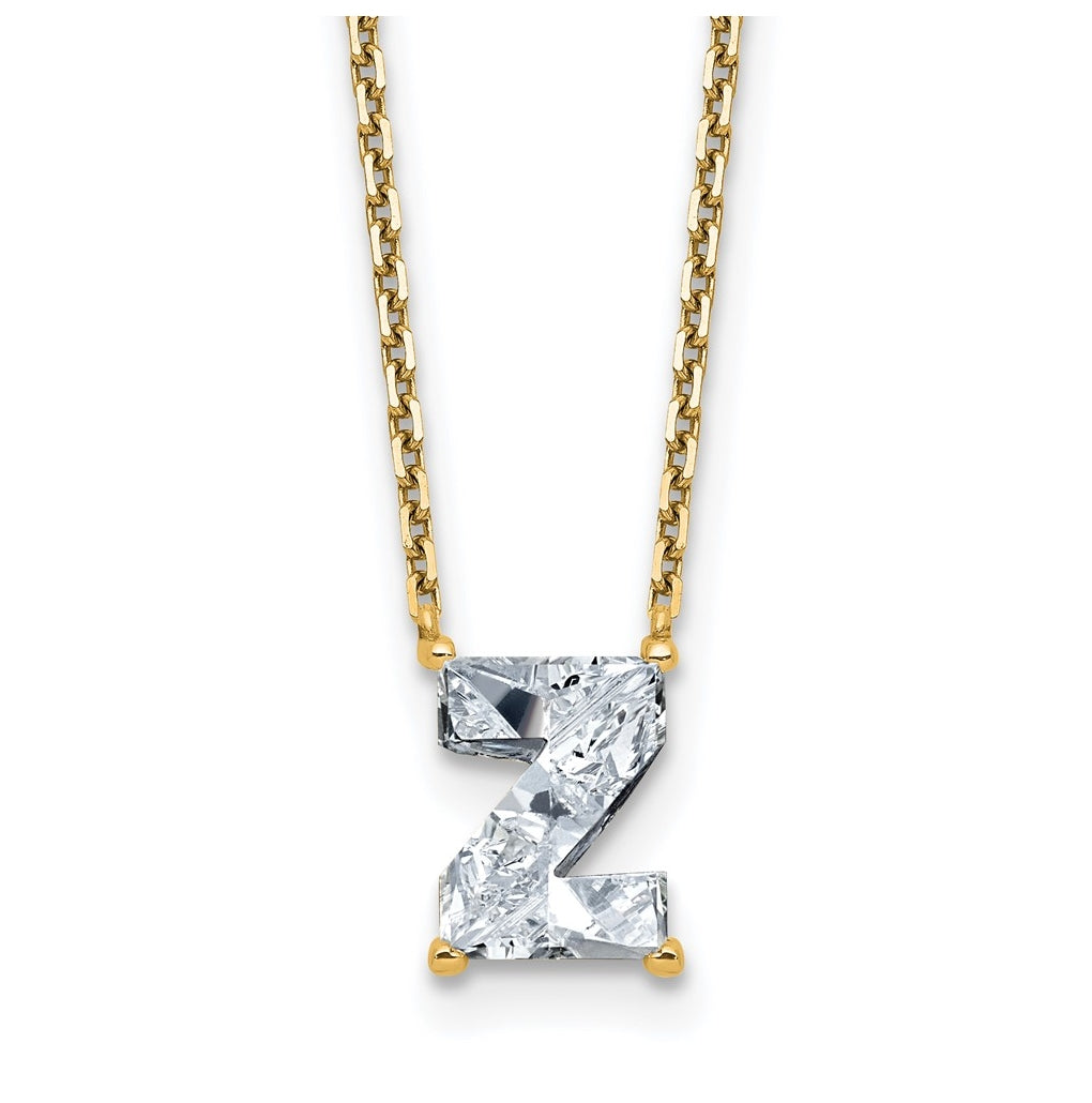 14k Yellow Gold Lab Grown Diamond VS+ F+ Complete Letter Single Stone 18 inch Necklace