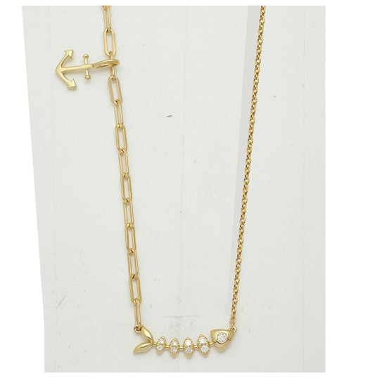14k Yellow Gold 1/8ct Lab Grown Diamond VS+ F+ Fish & Anchor Necklace