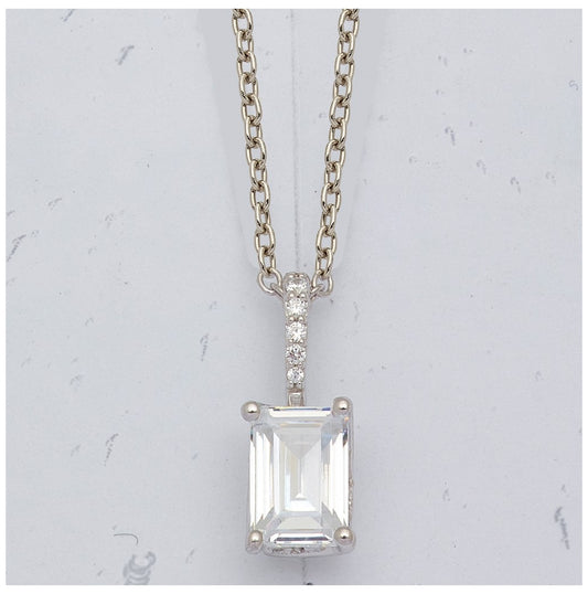14K White Gold 1ct Lab Grown Dia VS+ F+ Emerald-cut Complete Twist Pendant Necklace