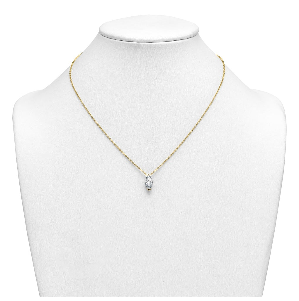 14K Yellow Gold Cert Marquise Lab Grown Diamond VS+ F+ Solitaire Pendant Necklace – Elegant Jewelry Gift for Birthday, Anniversary, Engagement, Wedding
