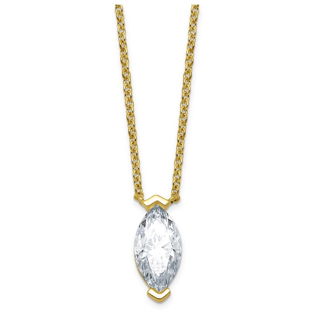 14K Yellow Gold Cert Marquise Lab Grown Diamond VS+ F+ Solitaire Pendant Necklace – Elegant Jewelry Gift for Birthday, Anniversary, Engagement, Wedding