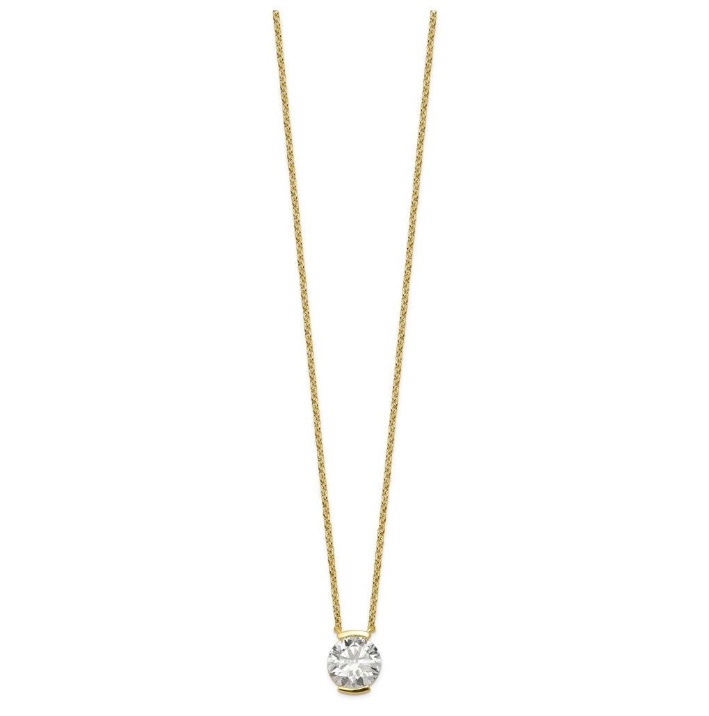14K Yellow Gold Cert Round LabGrown Dia VS+ F+ Half Bezel Comp Pendant Necklace – Elegant Jewelry Gift for Birthday, Anniversary, Engagement, Wedding