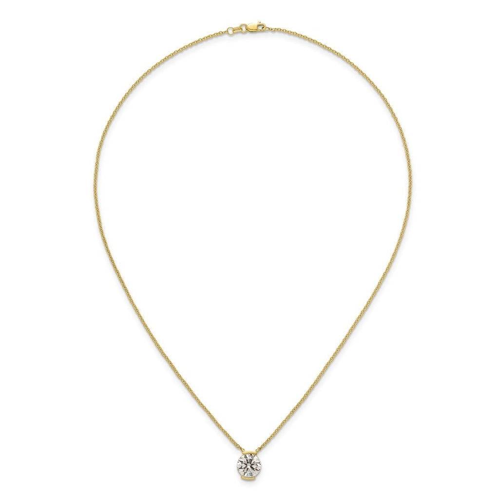 14K Yellow Gold Cert Round LabGrown Dia VS+ F+ Half Bezel Comp Pendant Necklace – Elegant Jewelry Gift for Birthday, Anniversary, Engagement, Wedding