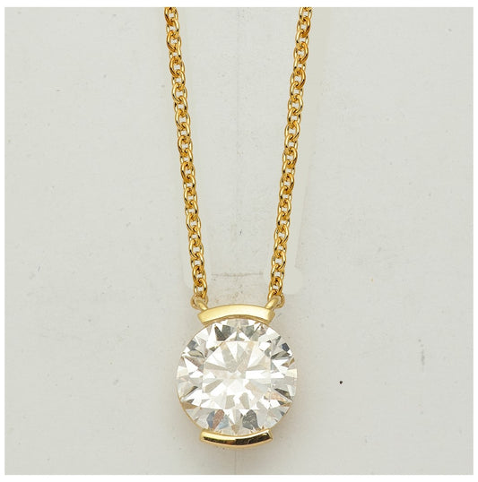 14K Yellow Gold 3ct Cert Round Lab Grown Dia VS+ F+ Half Bezel Pendant Necklace