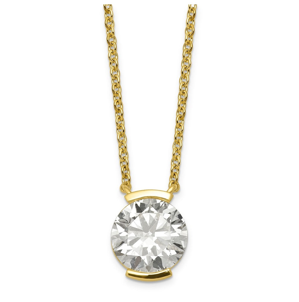 14K Yellow Gold Cert Round LabGrown Dia VS+ F+ Half Bezel Comp Pendant Necklace – Elegant Jewelry Gift for Birthday, Anniversary, Engagement, Wedding