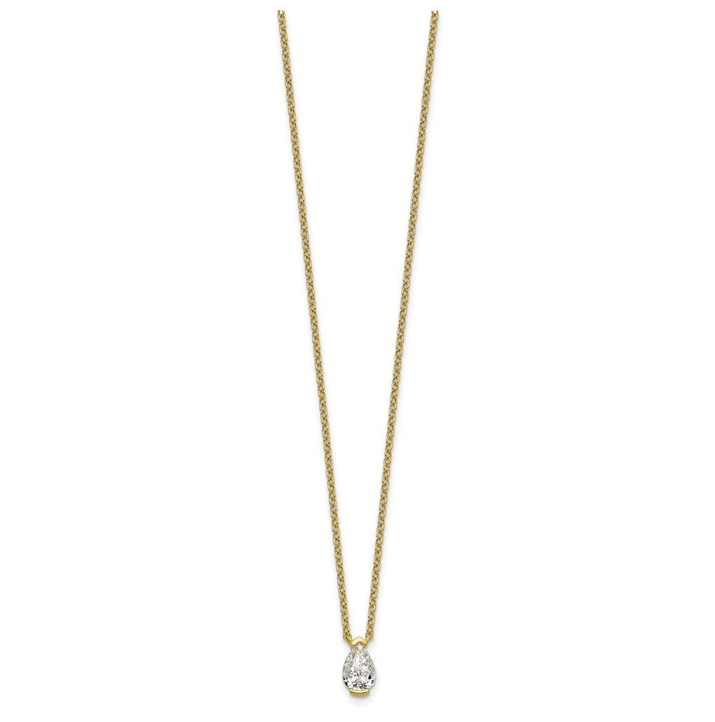 14K Yellow Gold Cert Pear Lab Grown Dia VS+ F+ Half Bezel Comp Pendant Necklace – Elegant Jewelry Gift for Birthday, Anniversary, Engagement, Wedding