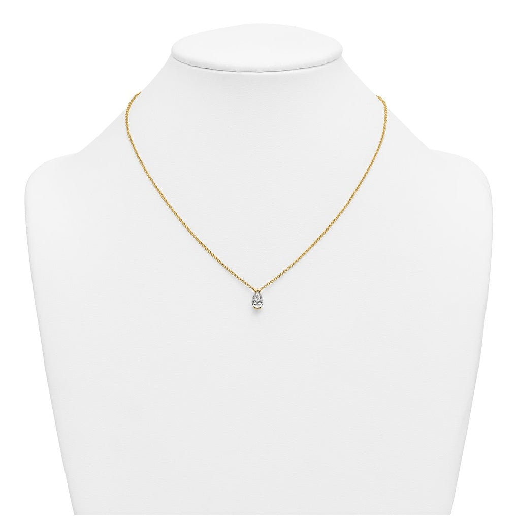 14K Yellow Gold Cert Pear Lab Grown Dia VS+ F+ Half Bezel Comp Pendant Necklace – Elegant Jewelry Gift for Birthday, Anniversary, Engagement, Wedding