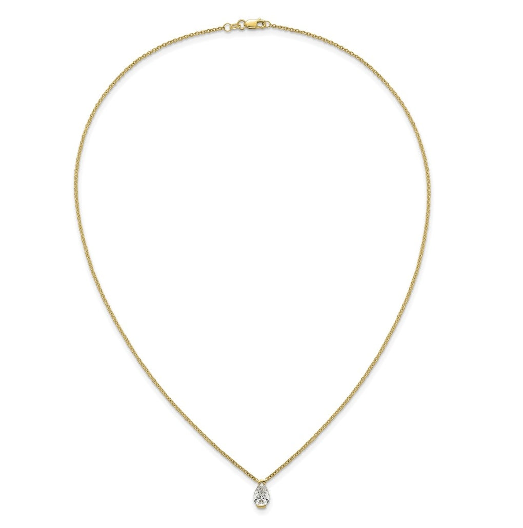 14K Yellow Gold Cert Pear Lab Grown Dia VS+ F+ Half Bezel Comp Pendant Necklace – Elegant Jewelry Gift for Birthday, Anniversary, Engagement, Wedding