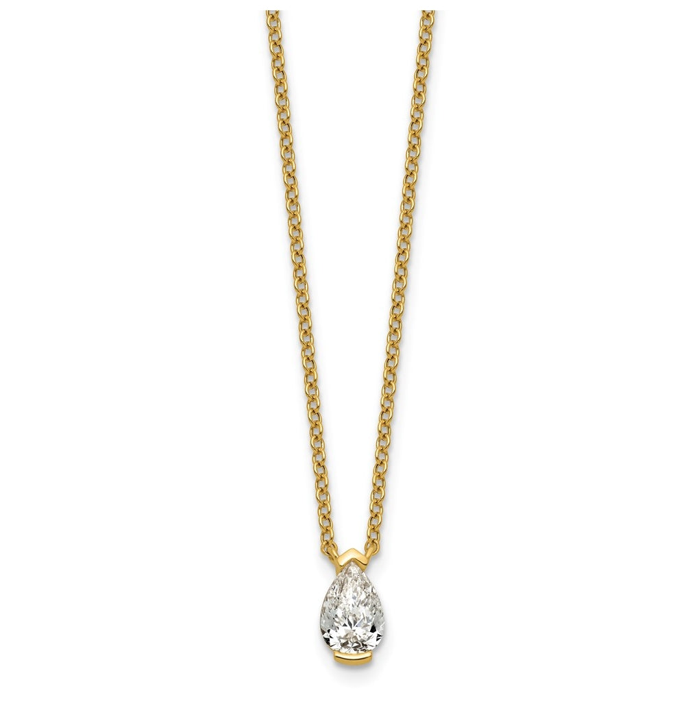 14K Yellow Gold Cert Pear Lab Grown Dia VS+ F+ Half Bezel Comp Pendant Necklace – Elegant Jewelry Gift for Birthday, Anniversary, Engagement, Wedding