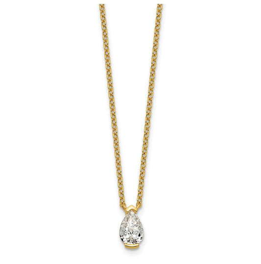 14K Yellow Gold Cert Pear Lab Grown Dia VS+ F+ Half Bezel Comp Pendant Necklace – Elegant Jewelry Gift for Birthday, Anniversary, Engagement, Wedding